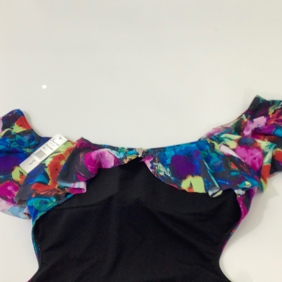Envya swimwear off the shoulder ruffle one piece multi color swimsuit size L NWT - Picture 9 of 16